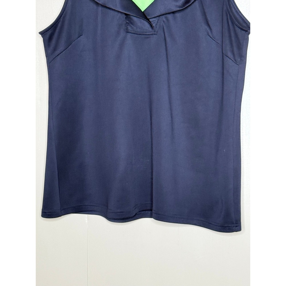 Gretchen Scott Navy Blue Ruffle Collar Sleeveless Top Lime Green Lining XL - Picture 3 of 8